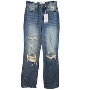 NWT Vervet Womens Leslie 90's Vintage Flare Jeans Medium Wash Distressed Sz 25‎
